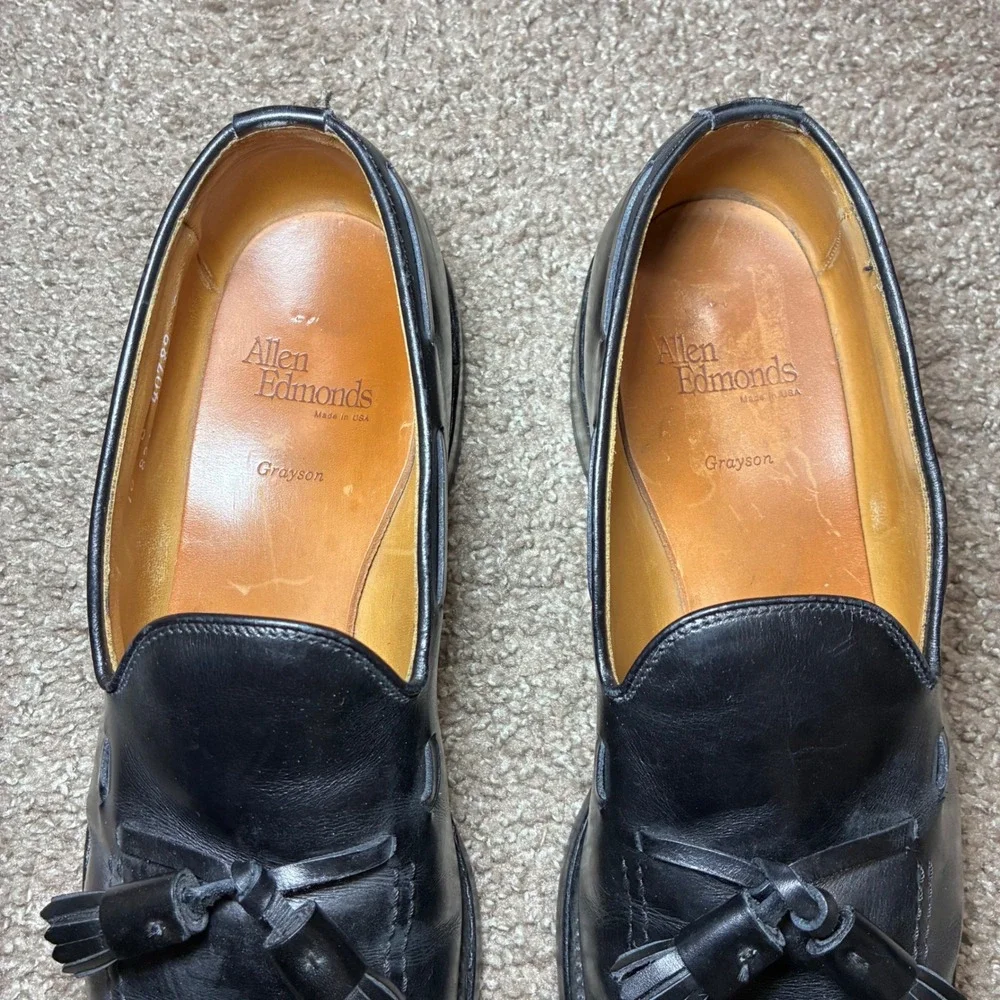 Allen Edmonds Grayson Leather Tassel Loafers Mens 10 B Black Preppy Business